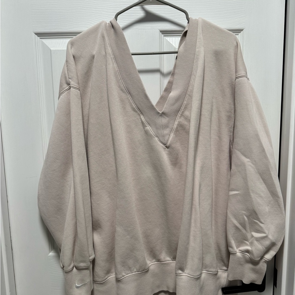 Nike Women's Light Beige V-Neck Sweater